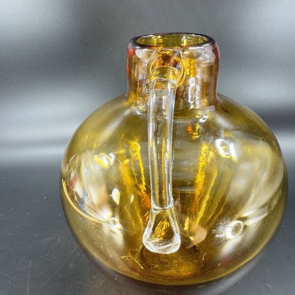 Vintage Hand Blown Amber Glass Jug Decanter Vase With Clear Applied Handle Glass - Picture 15 of 16